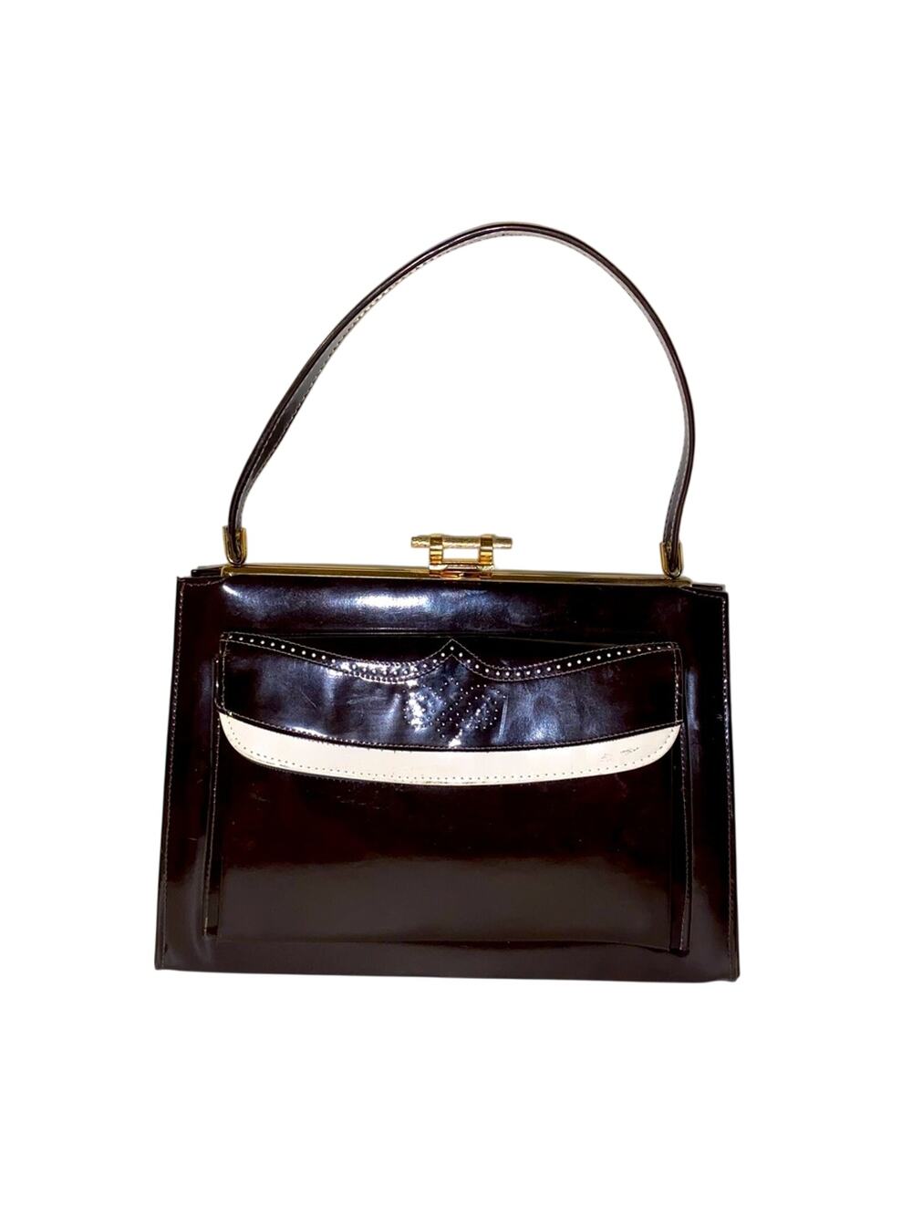 VNTG 50s AIR STRIP patent leather hand bag